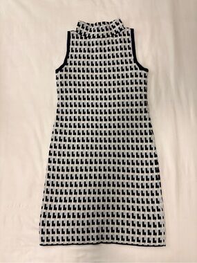 Ann Taylor Factory Blue & White Sleeveless Mock Neck Midi Dress